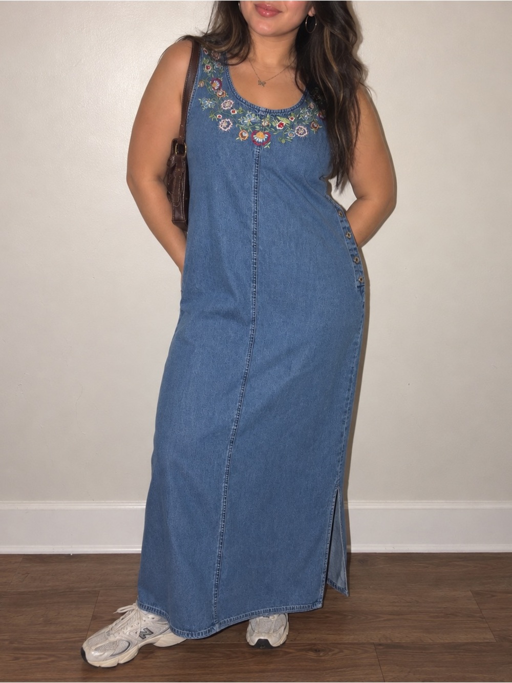 Vintage Floral Denim Maxi Dress Size XL